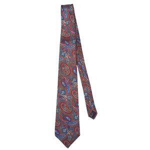 Van Heusen Classic Collection Paisley Silk Blend Necktie Brown Red Blue USA Made